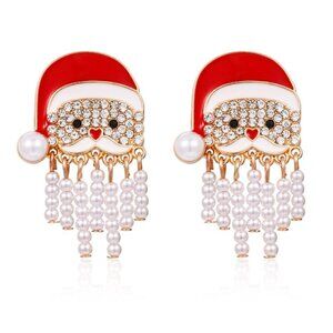 Christmas Santa Faux Pearl Beard Earrings